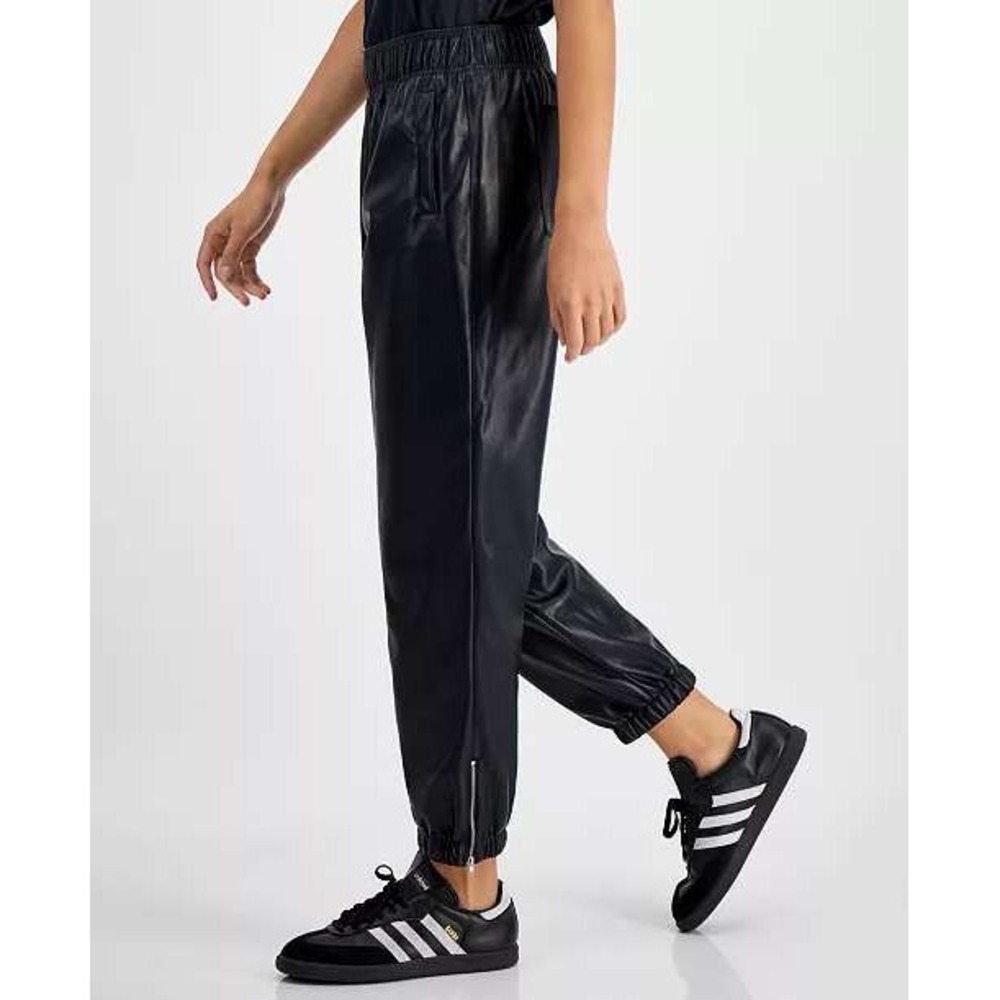 Avec Les Filles Faux Leather Pants Joggers Women Black Small Ankle-Zip Pull-On